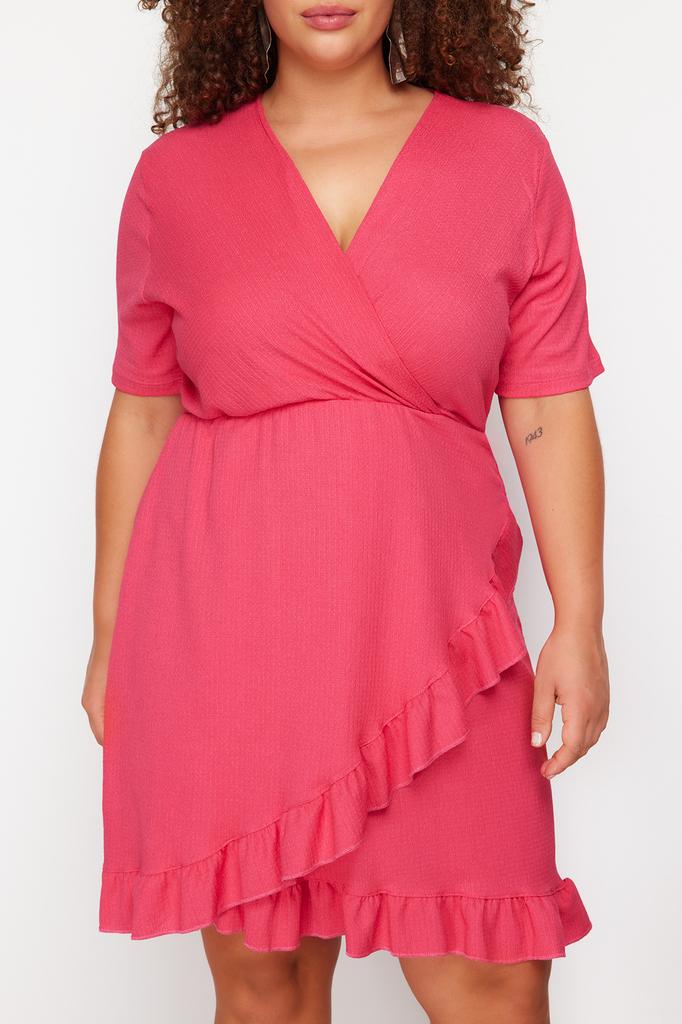 Women's Fashion New Plus Big Size Dress Green Double Breasted Flounce Knitted Dress Double Breasted Flounced Mini Knitted Dress