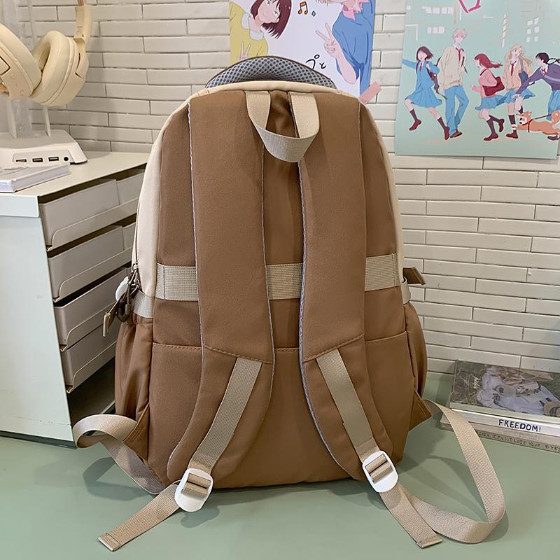 Contrast Color Middle School Student Schoolbag Large Capacity College Style Backpack with Coin Purse