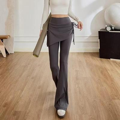 Damen High Waist Schlaghose Yogahose mit seitlichen Kordelzügen