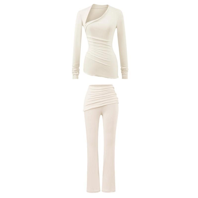 Pure Desire Style Sexy Slim Fit 2-Piece Set Long Sleeve T-Shirt Flare Pants / Midi Skirt Women