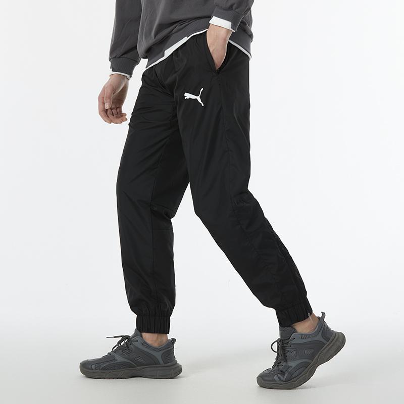 Puma Pantaloni sport din tricot țesut, cu șireturi, culoare uni, pantaloni pentru bărbați, negru 521905-01