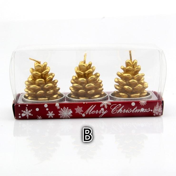3pcs/Set Christmas Candle Santa House Pine Cone Table Decor Gift Home Decoration