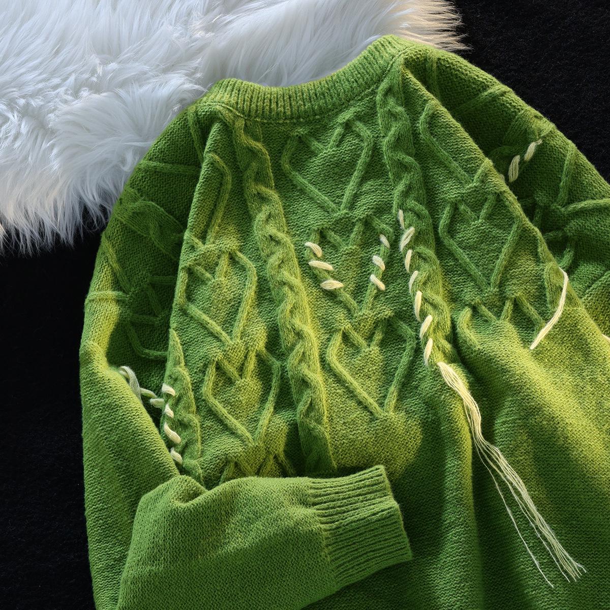 

Мужской ретро свитер с косами и кисточками – Уютная вязаная куртка высокого класса для пар XXL зелёный