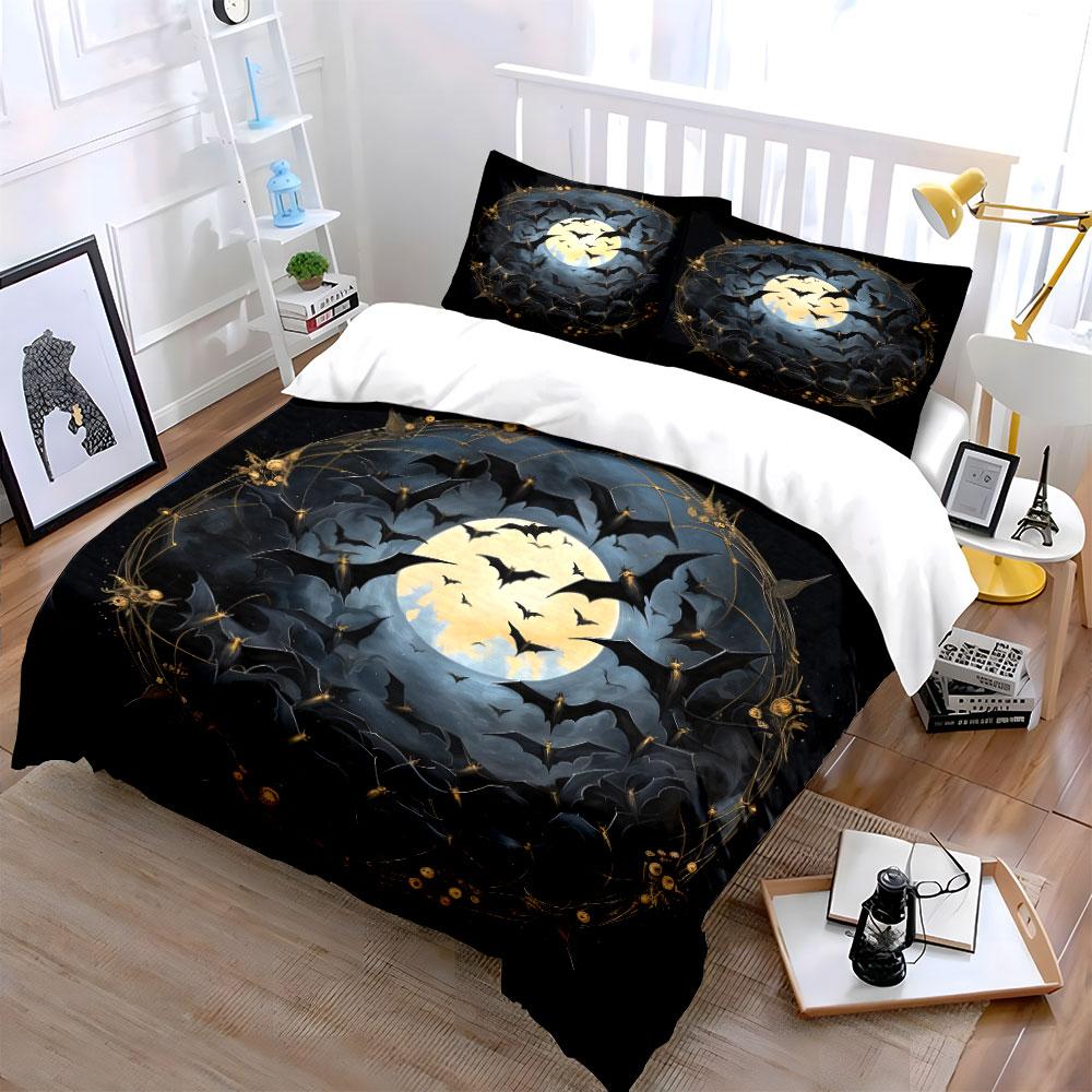 Moonlit Bat Design Gift Set  Kid'S And Adults' Bedroom Decor, Exquisite Three-Piece Bedding Set Gift