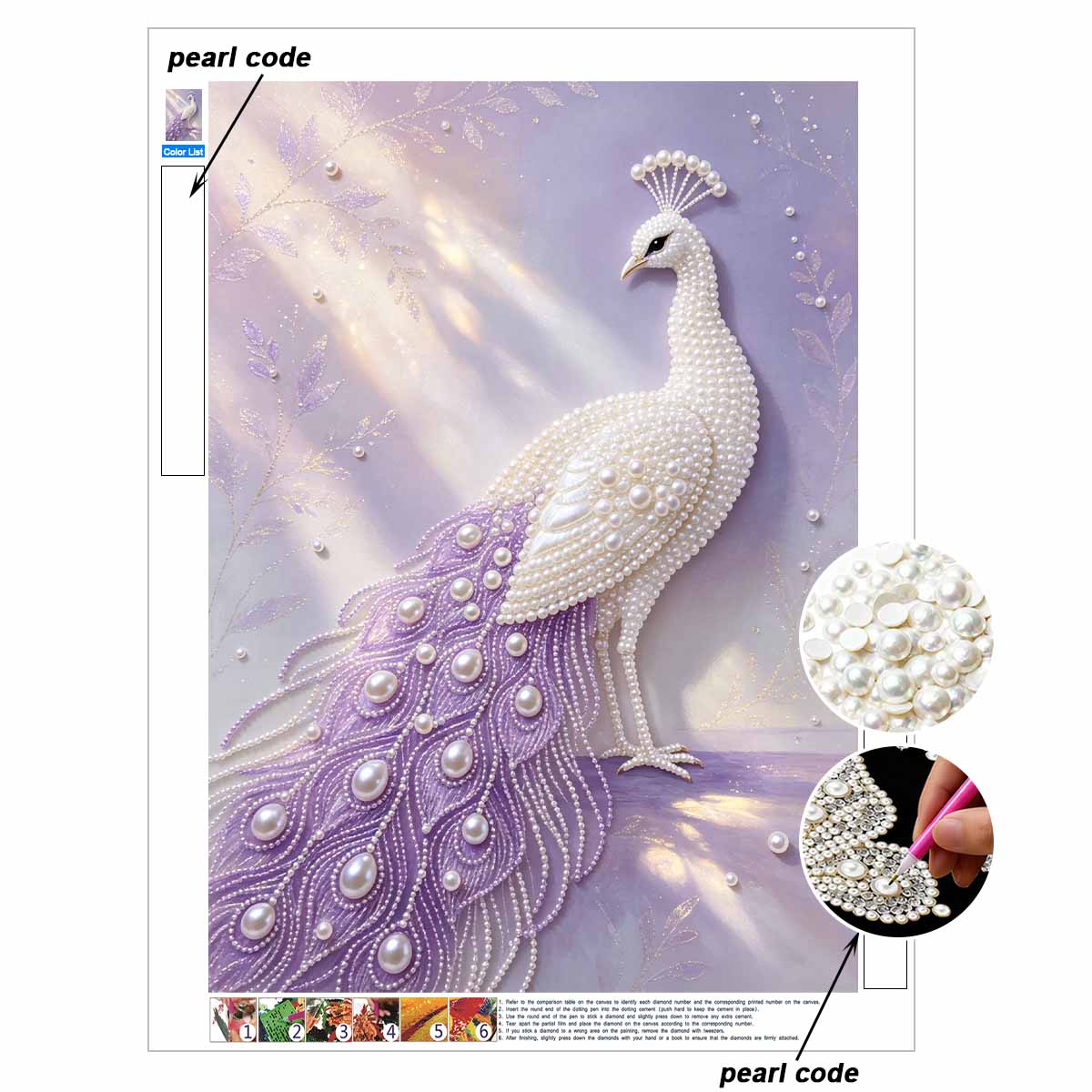 Pearl Art Painting Home Wall Decor White Peacock Gemstone Painting Picture Crafts Adult/Beginner Gift Creative Home Decor Unframed 30x40