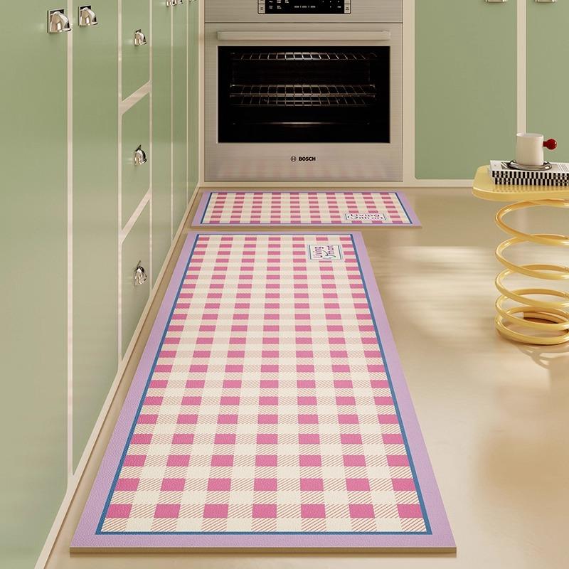 Non-slip Kitchen Mats for Floor Checkerboard Plaid Long Strip Runner Kitchen Rug Oil-proof Waterproof Washable Kitchen Floor Mat