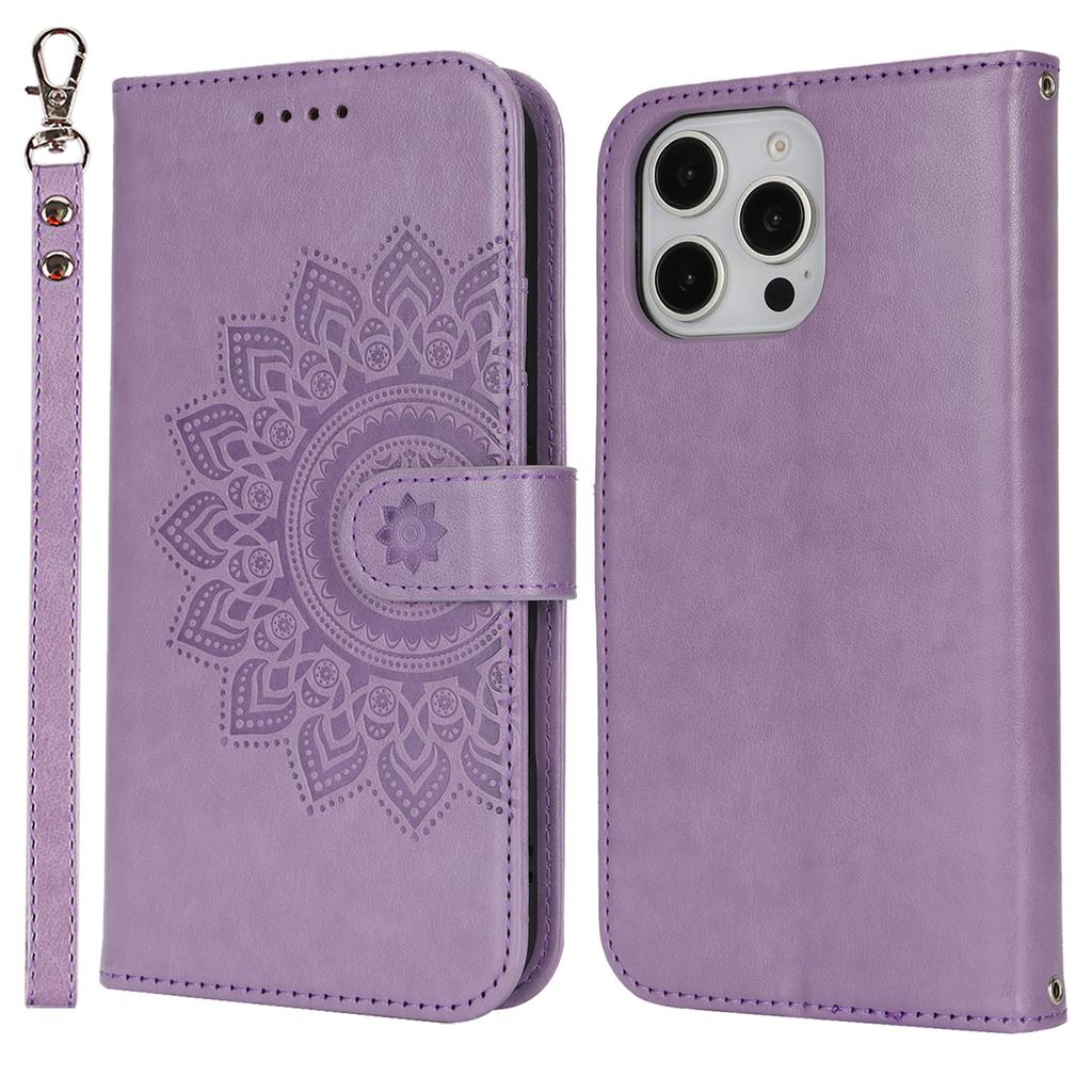 For iPhone 16 Pro Stand Case Textured Leather Wallet Phone Cover with Strap