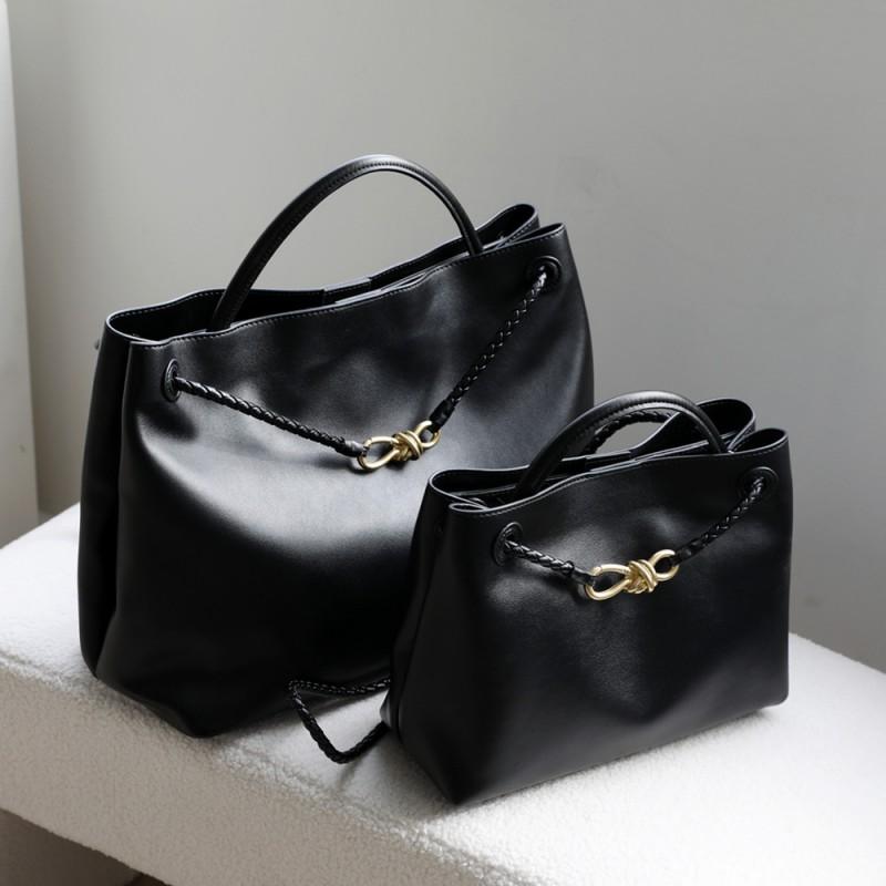Womens Genuine Leather Tote Bag With Metal Bow Detail Large Capacity Shoulder Handbag Vintage Style