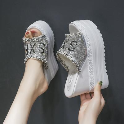 Fashion 2025 Newest Fashion Crystals Wedges Super High Heels Leisure Summer Sandals Woman Shoes Women Platform Fish Mouth Slippers 13cm