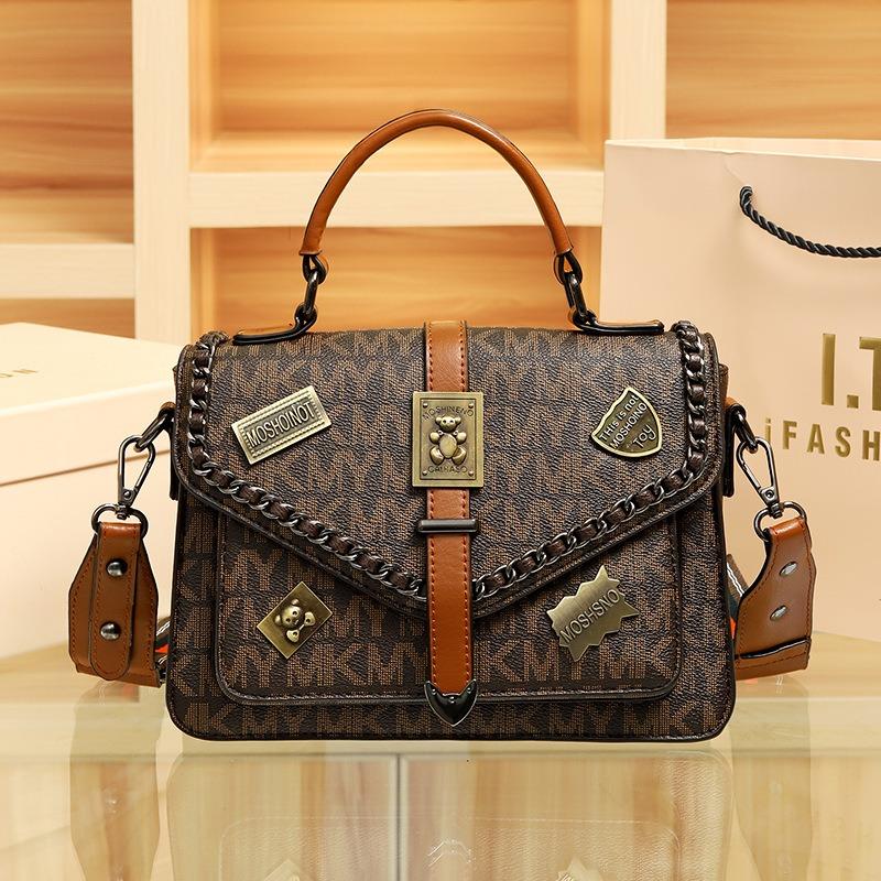 New Women's Bag Retro Badge Contrasting Color Small Square Bag Letter Printed Messenger Bag Women's Hand Bag Messenger Bag