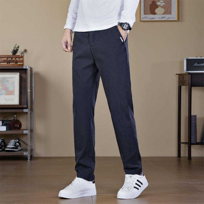 Men's business casual trousers men's autumn and winter elastic breathable pants blue straight boys fashion loose trousers