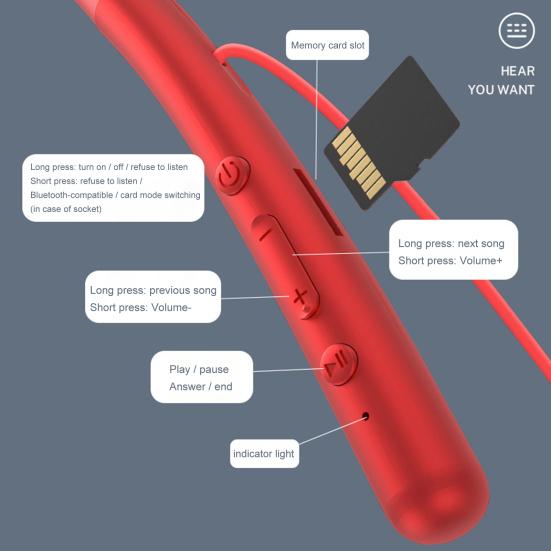 Bluetooth-compatible Earphone Neckband Noise Reduction Universal Wireless Stereo Game Earbud for Sports