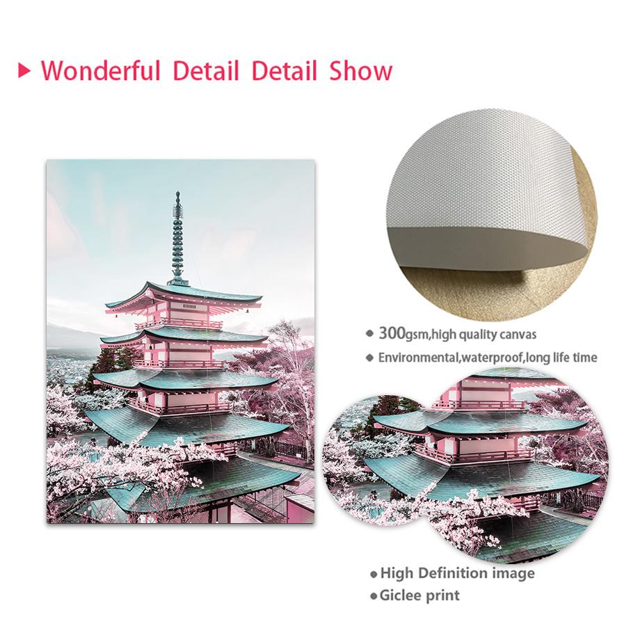 Mount Fuji Pink Sakura Japonská krajina Nástěnné umění Malba na plátno Severské plakáty a obrazy Nástěnné obrazy pro výzdobu obývacího pokoje
