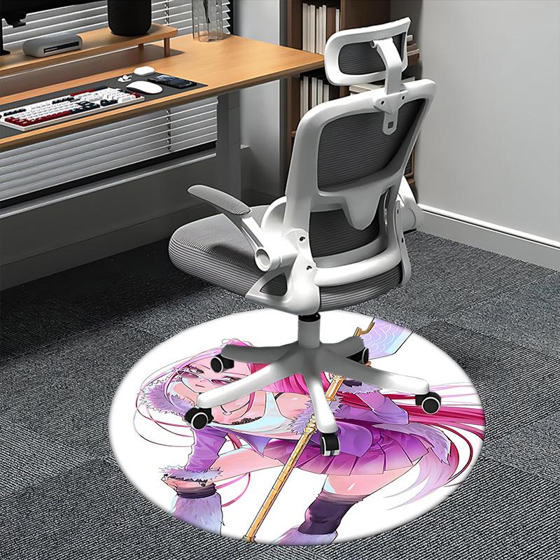 Pink Hair Girl,Fantasy Weapon Chair Mat Round Rug Office Carpet, Machine Washable, Non Slip, Suitable for Living Rooms, Bedrooms