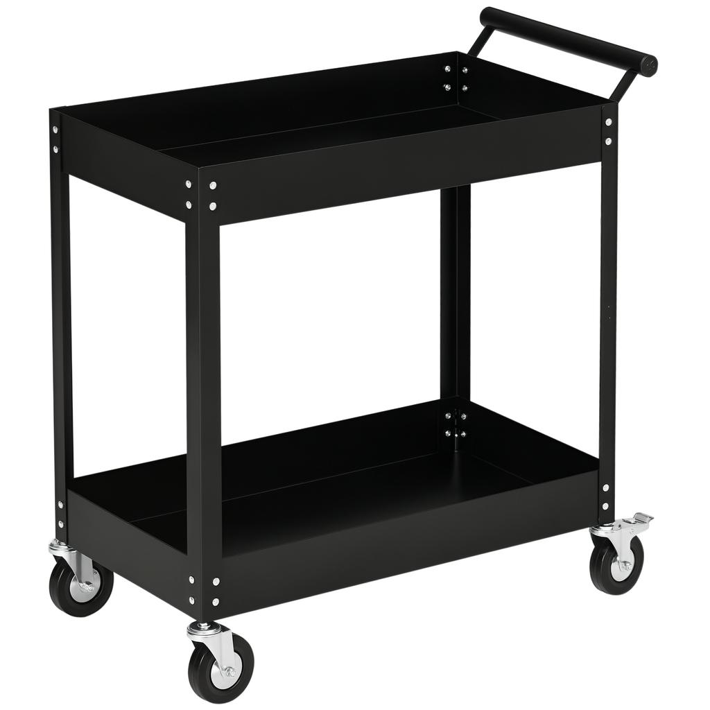 Workshop Trolley, 2 Tiers, Hand Cart, 4 Wheels, Steel, up to 150 kg, 84.5 x 38 x 84 cm, Black