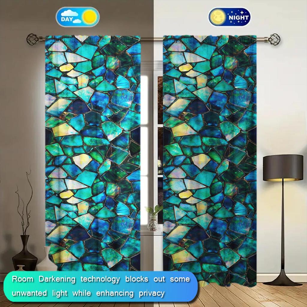 2 Panels Colorful and Dazzling Glass Pattern Curtains   Versatile Design Suitable for Any Style   Creating a Peaceful Living Space