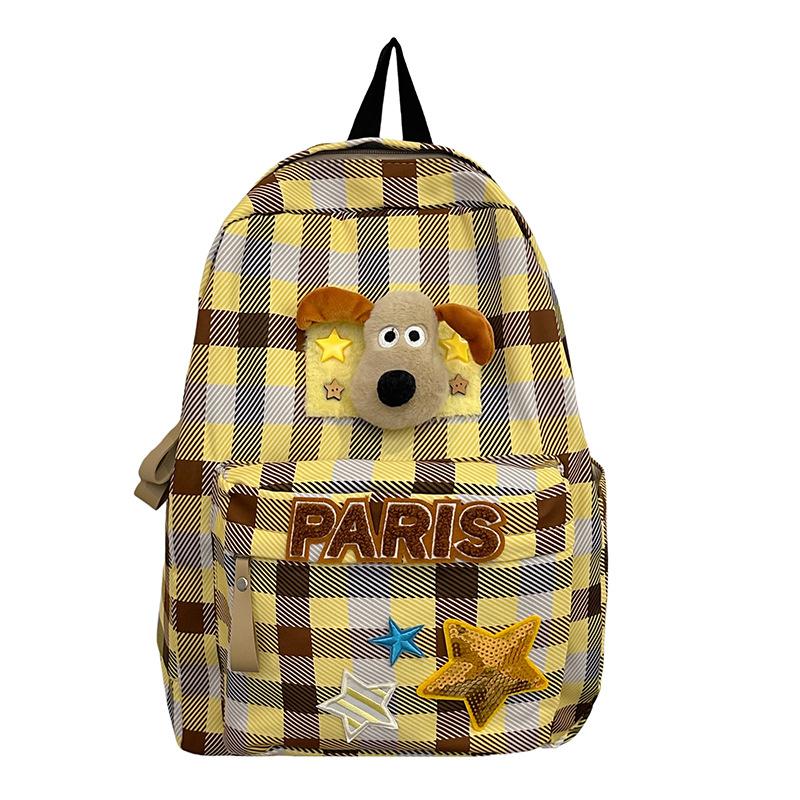 Schoolbag cartoon cute girl backpack junior high school college student plaid schoolbag women's leisure niche large capacity travel backpack