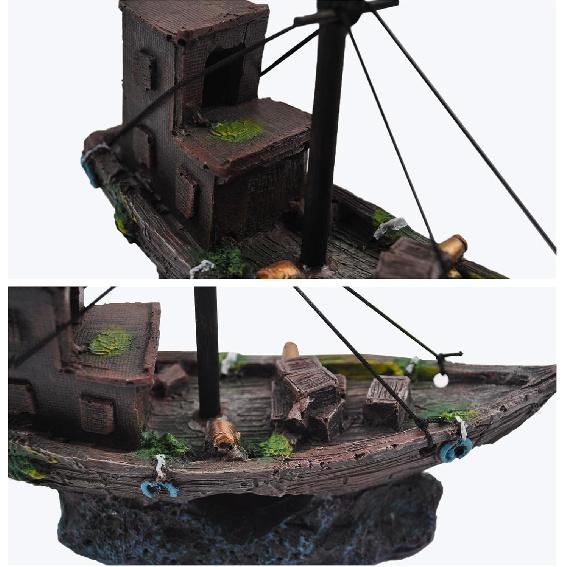 kathson Aquarium Shipwreck Decor Fish Tank Sunken Ship Ornament Pirate Shipwreck Decoration Resin Sunken Boat Betta Fish Sunken Ships Accessories for