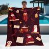 Magic Owl Witch Book Cauldron Fleece Blanket Halloween Wizard Theme Dark Red Pattern Cozy Throw For Kids Room Decor Fantasy Gift