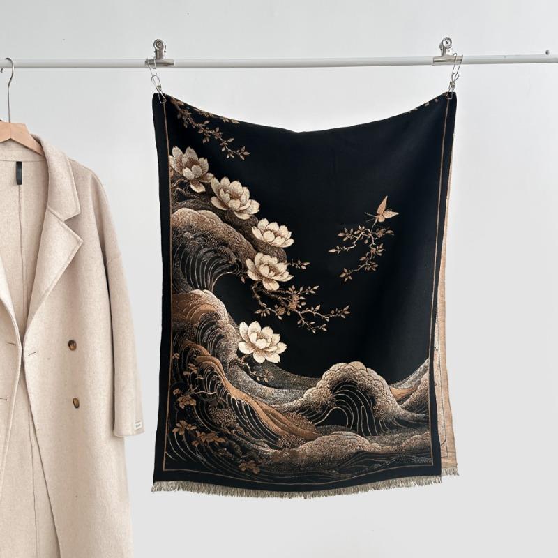 Autumn and winter new double-sided color oil painting series imitation cashmere thickened warm scarf women's air conditioner shawl