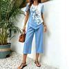 European and American Cross-border TK Amazon Temu2026 Summer Fashion Printing Irregular Top Cropped Pants Two-piece Set