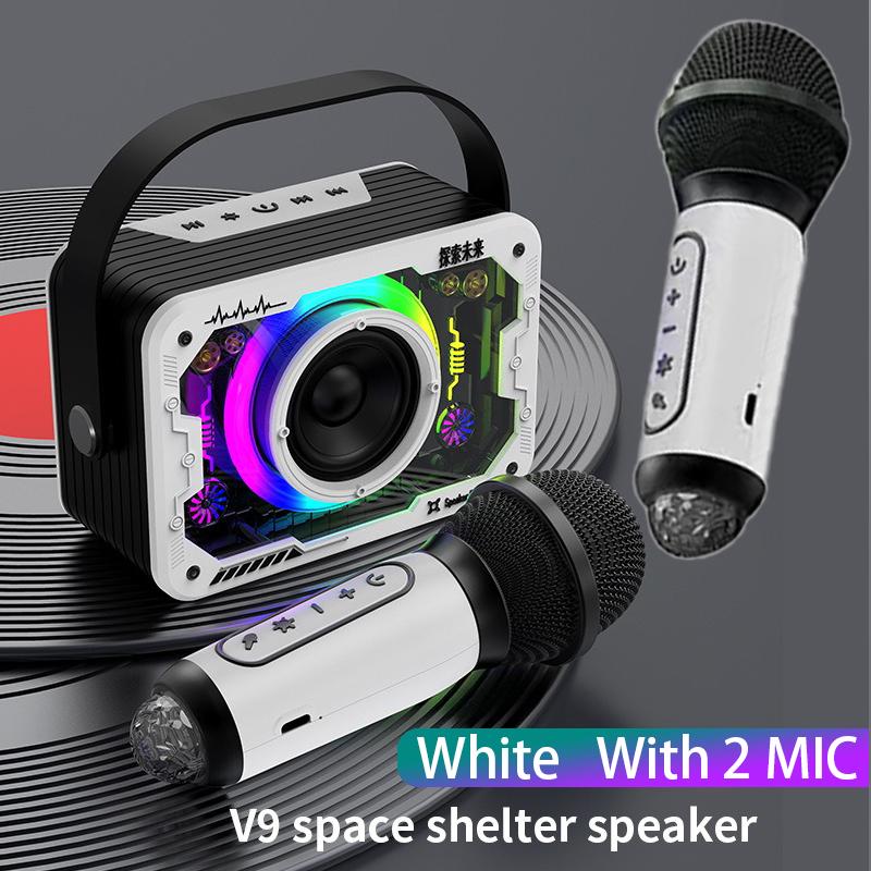 

VAORLO 3D Surround Bluetooth-динамик + беспроводной двойной микрофон с низкой задержкой для пения дома Hi-Fi стерео супер бас для караоке With 2 MIC белый