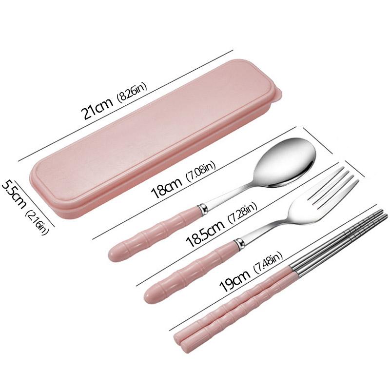 3pcs Set Portable Dinnerware Kit Spoon Fork Chopstick Cutlery Tableware with Box Set Stainless Steel Travelling Dinnerware Set