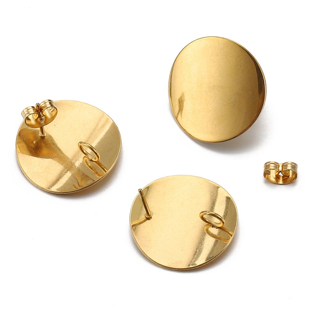 No Fade 10pcs Stainless Steel Round Bent Curved Ear Studs Gold Color Earring Base Earrings Plug for Jewelry Making DIY Supplies