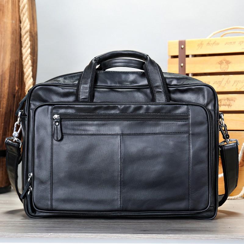 Real Cowhide Oil Wax Large Capacity Portable Men s Bag Genuine Leather Business Commuting Documents Computer Briefcase чёрный