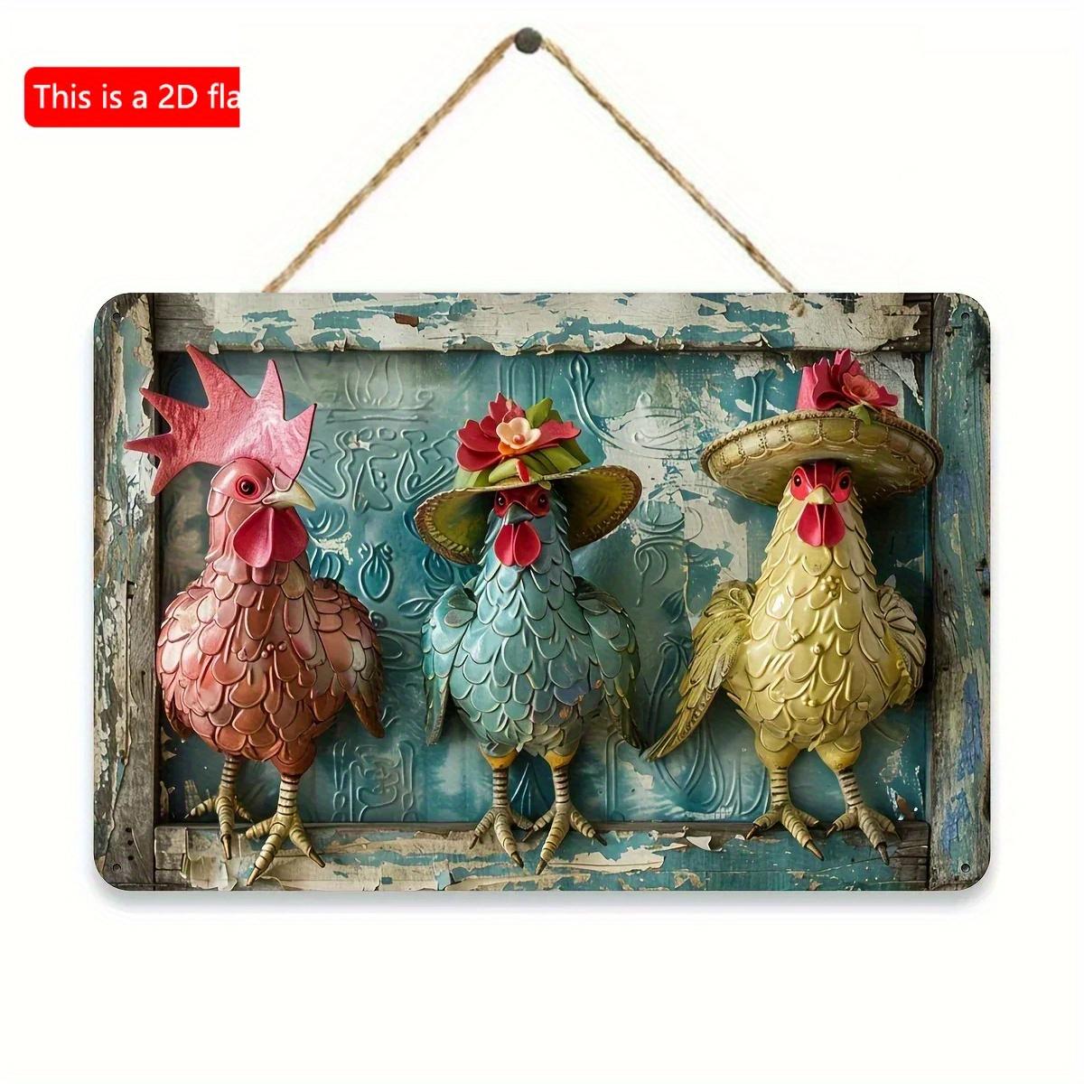 

2D плоский деревянный знак 30*20 см винтажный деревенский фермерский винтажный жестяной знак с курицей, декоративное настенное искусство для дома и гаража, внутренний и наружный подвесной декор 20*30cm