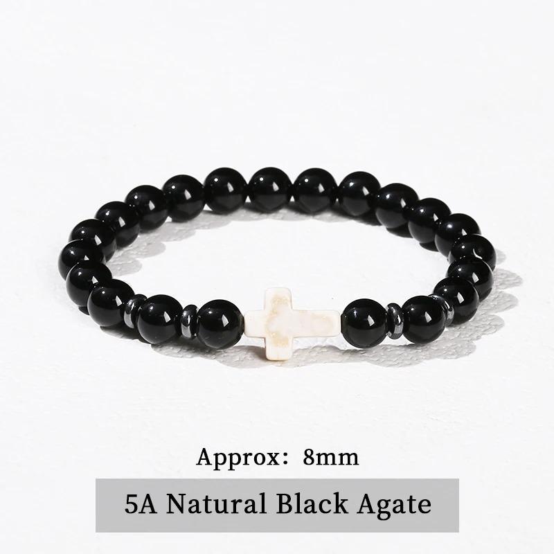 Natural Stone Bead With White Turquoise Cross Bracelets Women Men Classic Stretch Bangles Reiki Elastic Bracelet Gift