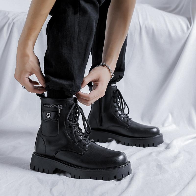 

Мода Британський стиль чоловіча мода вечірка нічний клуб плаття платформа чоботи чорні білі туфлі ковбойські чоботи з натуральної шкіри короткі чоботи чоловічі 270 чорний