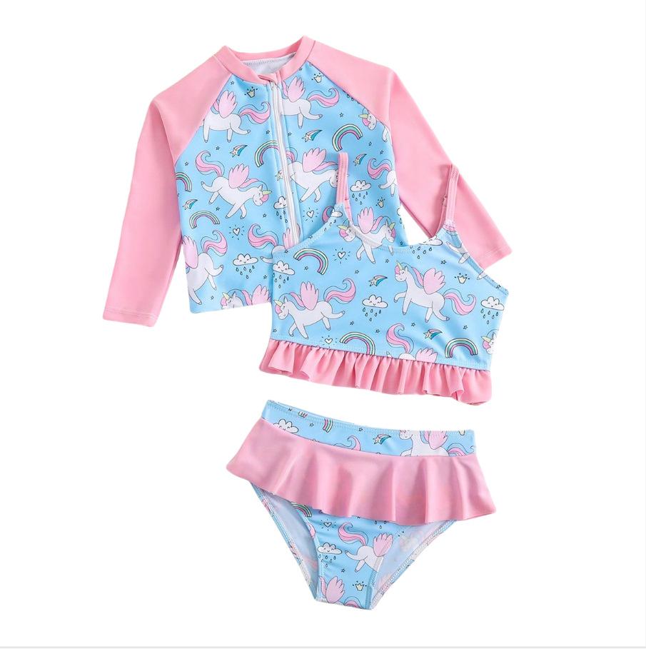 

European & American Style Girls Sun-Protective Three-Piece Swimsuit 4 Years