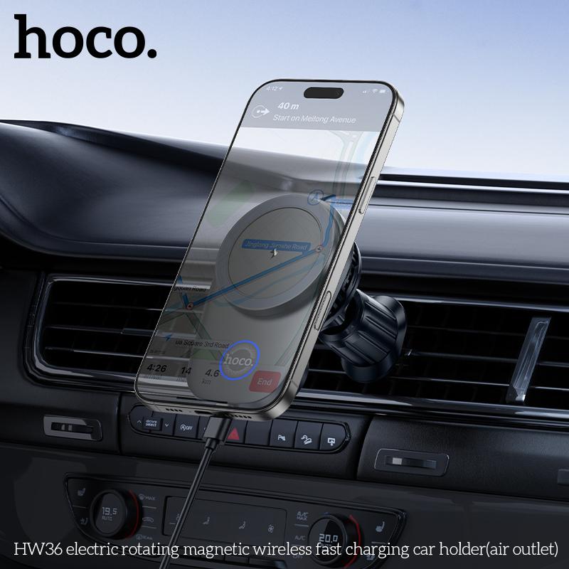 Hoco HW36 15W MagSafe Car Wireless Charger, Electric Rotating Air Vent Phone Mount