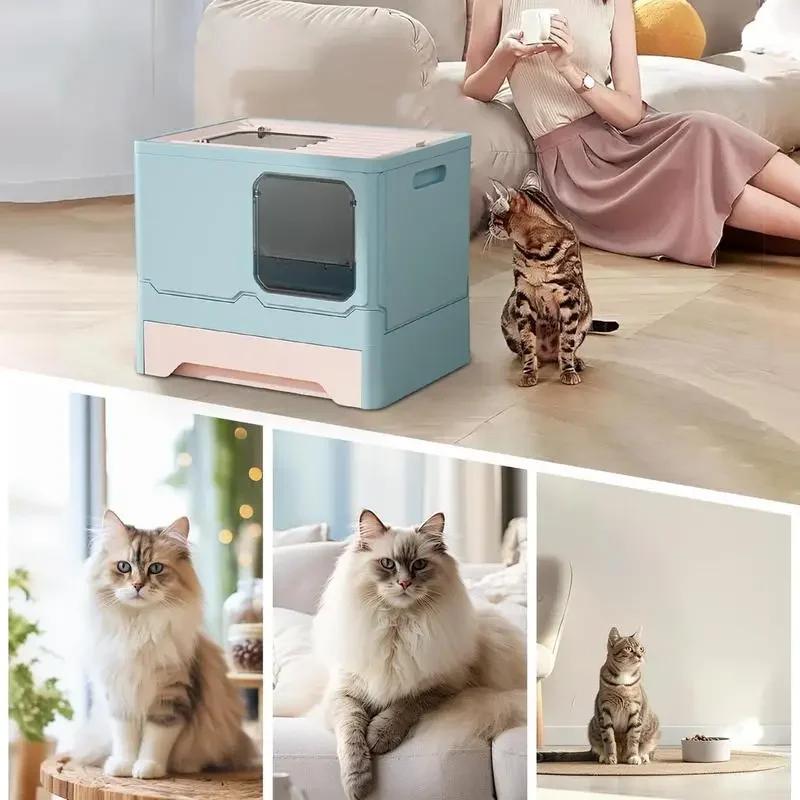 Cat Litter Box  Double Door Enclosed Kitty Toilet  Cat Litter Box Tray  Drawer Litter Pan with Drawer Pan and  Scoop