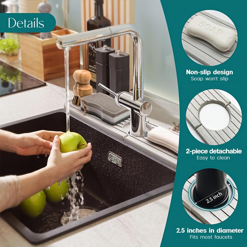 Washbasin Faucet Drying Mat/Oval Carving 15.5" Diatomaceous Earth Quick-Dry Kitchen Sink Mat/Super Absorbent, Moisture-Resistant
