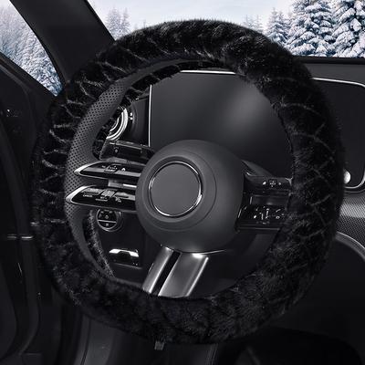 Winter Plush Steering Wheel Cover - High-Density Soft Pile, Warm and Comfortable, Fits 14.5-15 Inch D-shape Steering Wheels