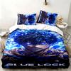 Blue Lock 3pc Set Perfect for Bedroom Use Comfortable Bedding Set Includes a Duvet Cover and Two Pillowcases Ideal Birthday or Christmas Gift