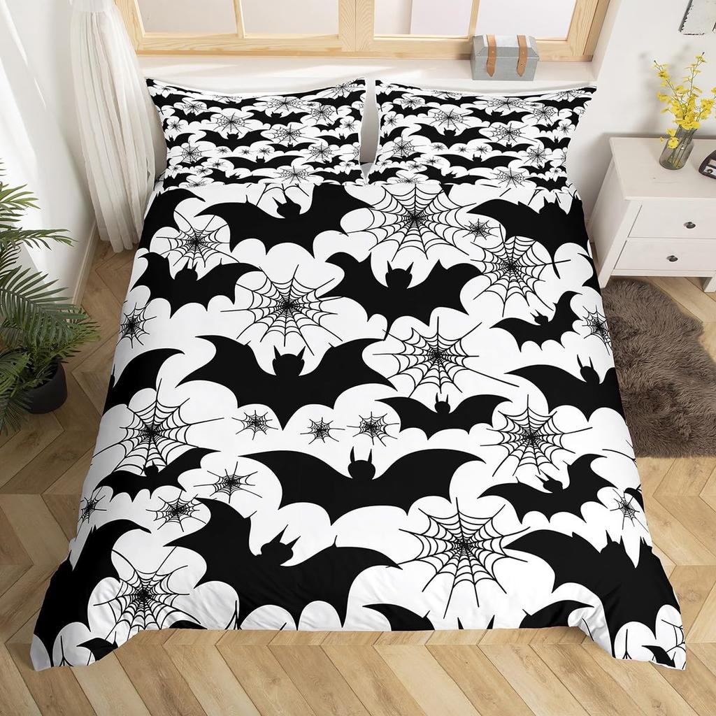Happy Halloween Bedding Set 3D Bat Printing 2-3 Piece Set (No Core) Suitable for Bedroom Duvet Cover Set Halloween Decor Gift