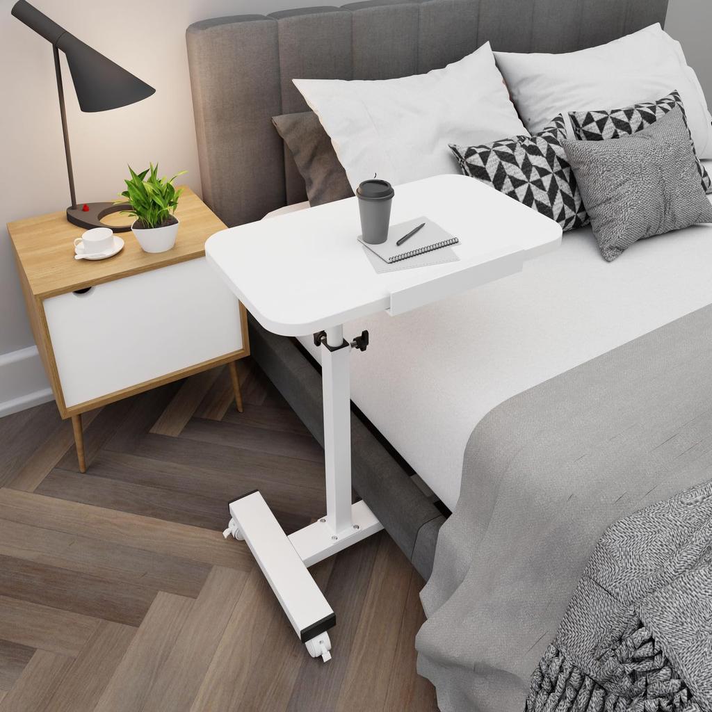 LBFXQ Side Reversible Desktop Side Table with 55cm Wide X 32cm Deep X Height Adjustable Folding Easy Lazy Desk for Working from Home Table, Casters,