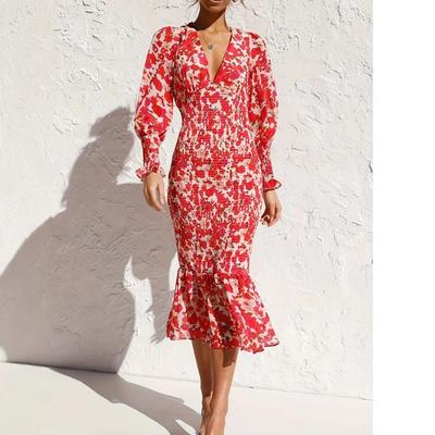 Spring Women's Sexy V-neck Temperament Socialite Fishtail Fanny Pack Hip Dress
