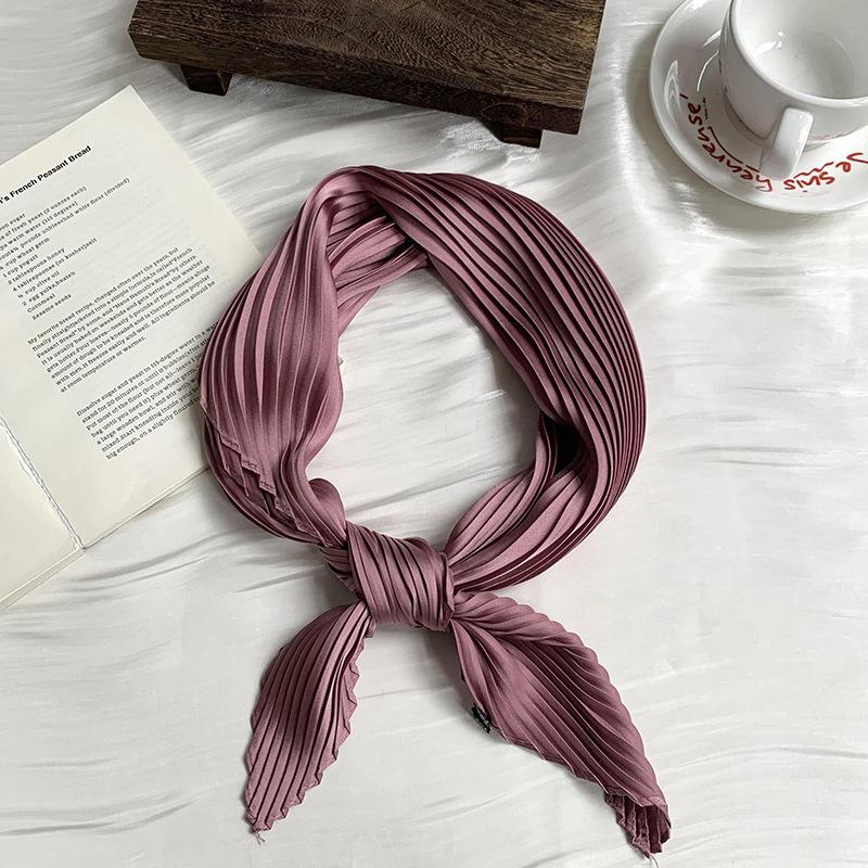Crumpled rhombus silk scarf high-end new solid color versatile silk scarf neck small scarf streamer scarf shawl