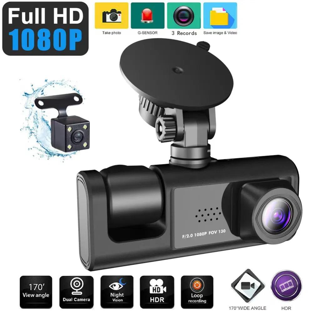 1080P Car Dashcam with 2/3 Cameras, Front/rear HD Video Recording, and Night Vision Function