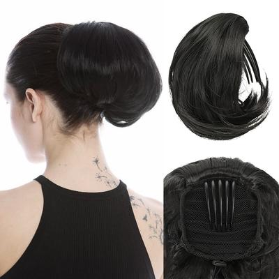 Synthetic Hair Bun Hairpiece Fully Short Ponytail Bun Hair  Drawstring Chignon With Comb Clip Bun Hair Extension For Women Daily Wear