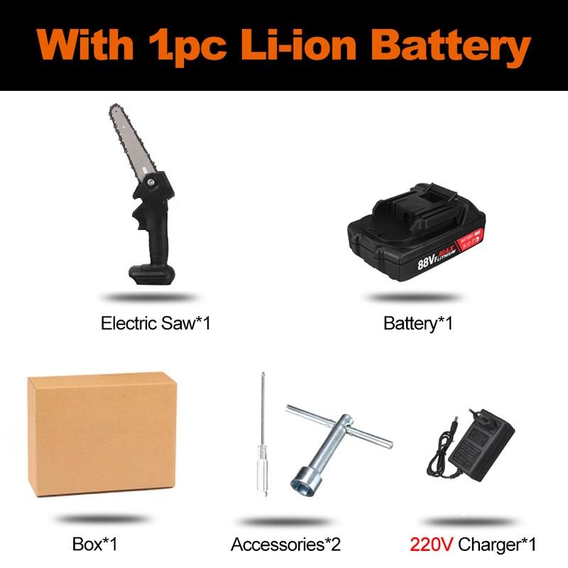 1200W 6 Inch Mini Electric Pruning Saw Rechargeable Electric Chain Saw With 2pcs Battery Woodworking Garden Logging Cutter