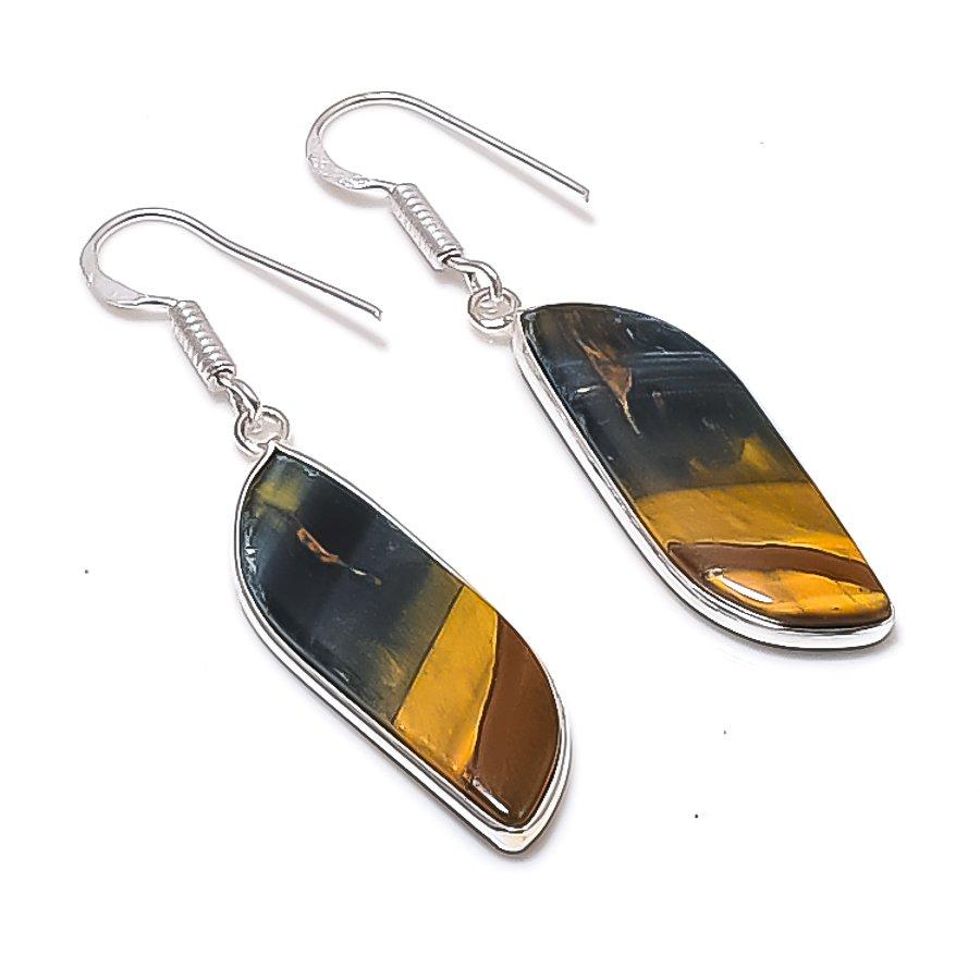 

Natural Tiger Eye Gemstone 925 Sterling Silver Jewelry Earring 1.93 AEE-10750