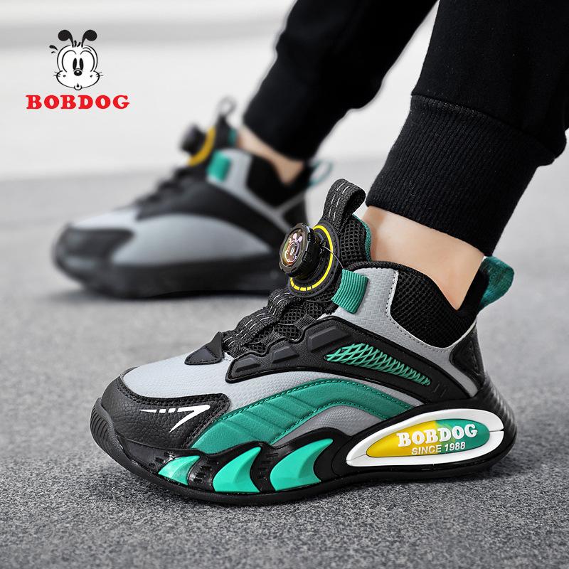Babu bean boys shoes 2025 spring and autumn new casual leather surface waterproof soft sole rotating button children's sports shoes
