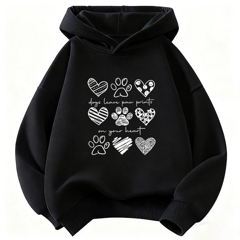 Cute Dog Paw with Love Heart Graphic Hoodie Kids Children's Sweatshirt Hoody for Boys Girls Kawaii Casual Hoodies