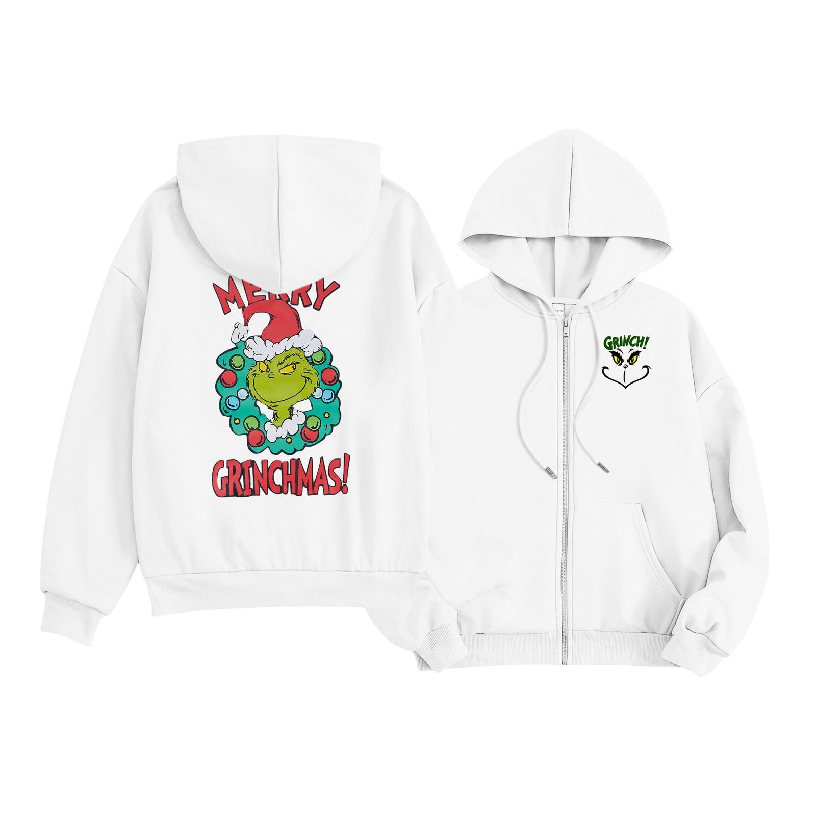 

Детская мода Легкая толстовка с капюшоном на молнии с длинным рукавом Рождественская толстовка с принтом с карманами 140 белый