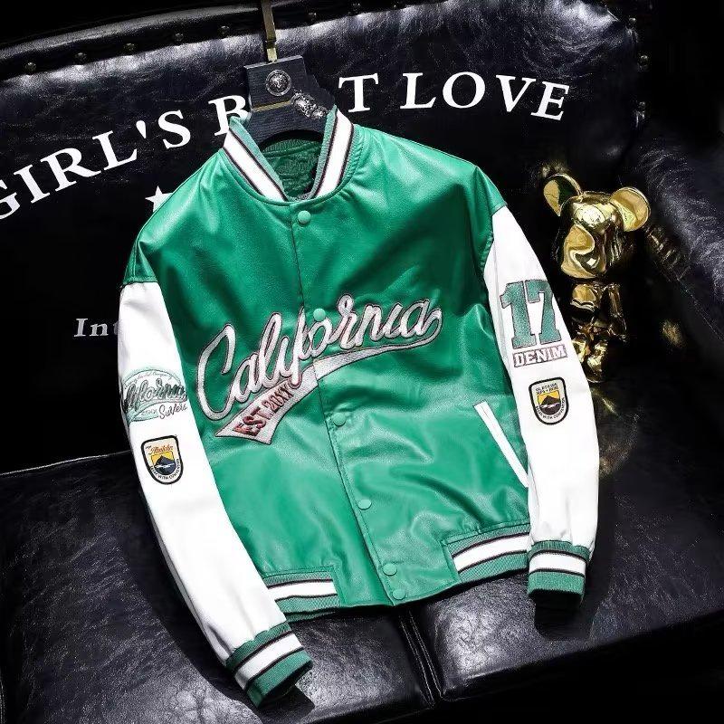 Chaqueta de Béisbol de Cuero PU y Algodón para Hombre, Tendencia Americana - Abrigo de Piloto de Invierno para Parejas, Acolchada Casual.